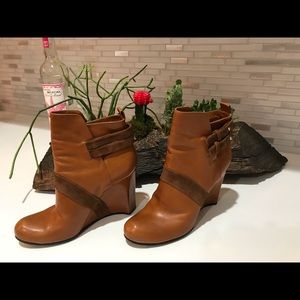 SOLD - Costume national leather wedge bootie
